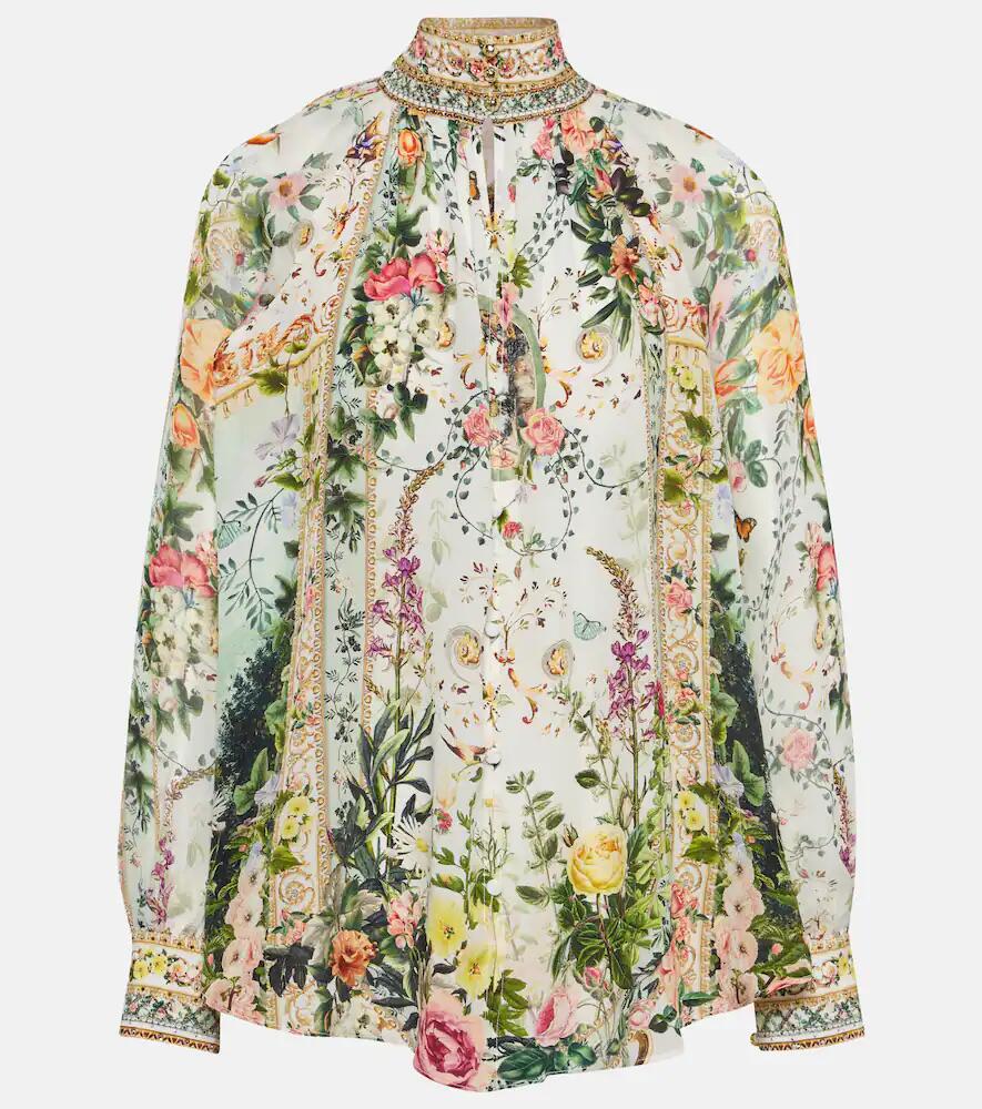 Camilla Floral high-neck silk crêpe blouse Cover