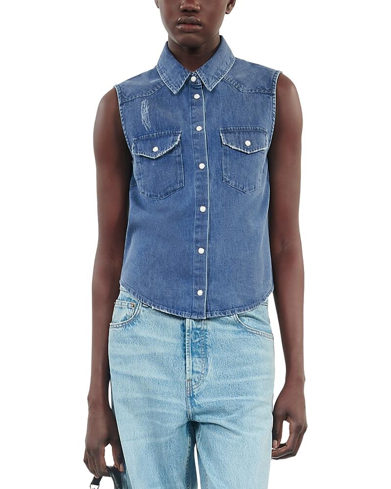 The Kooples Denim Fitted Sleeveless Shirt Cover