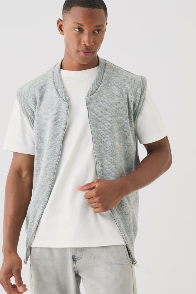 boohoo Mens Sleeveless Knitted Zip Through Bomber - Grey Cover