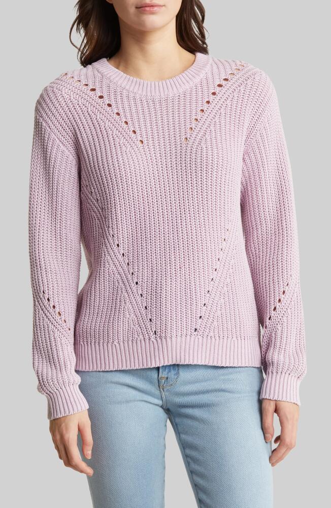 Marine Layer Ramona Pointelle Accent Cotton Crewneck Sweater in Lavender Mist Cover