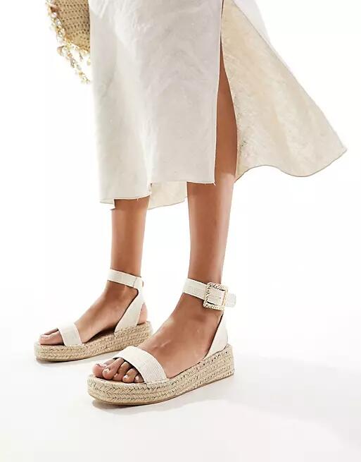 South Beach linen look two part espadrille sandals in cream-White Cover