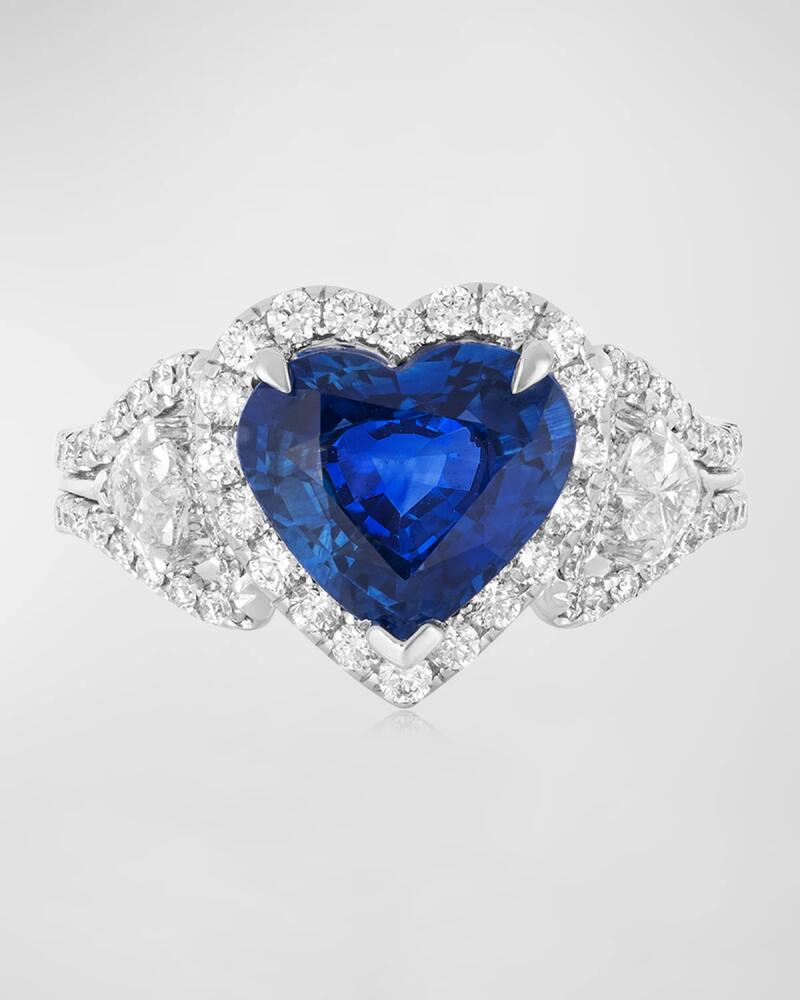 Andreoli 18K White Gold Heart Shaped Sapphire Ring with Diamonds Cover