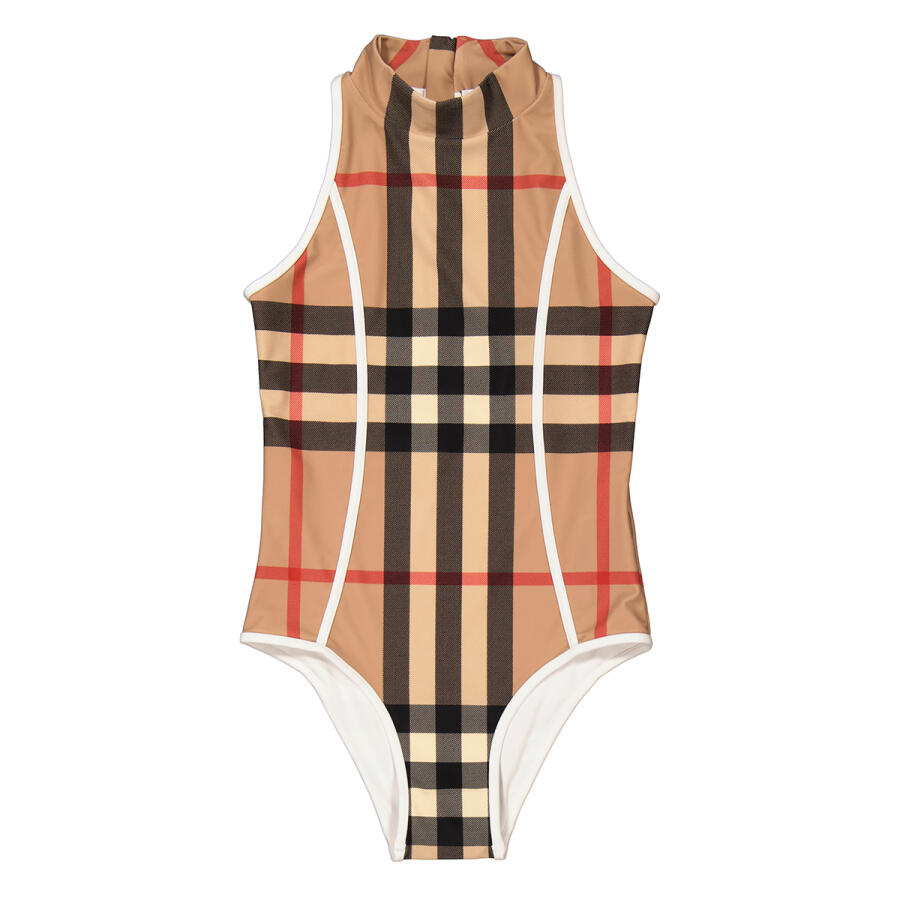 Burberry Archive Beige Girls Vine Vintange Check One-Piece Swimsuit Cover