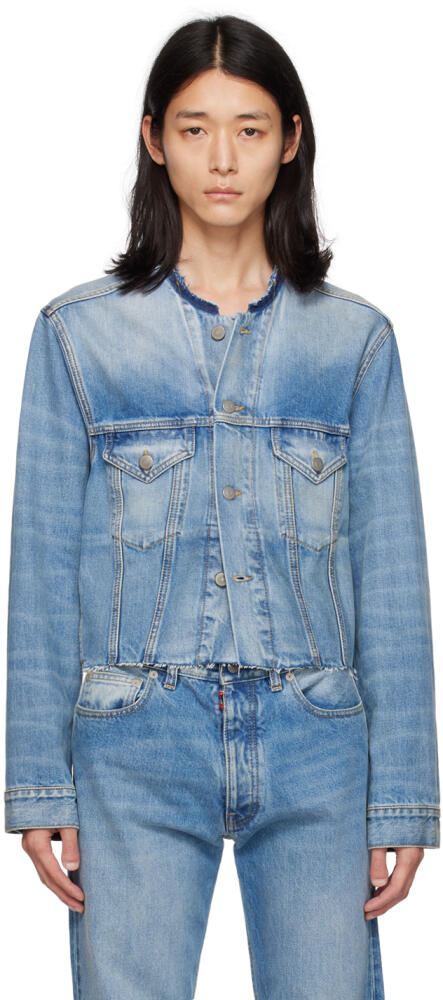 Maison Margiela Blue Collarless Denim Jacket Cover