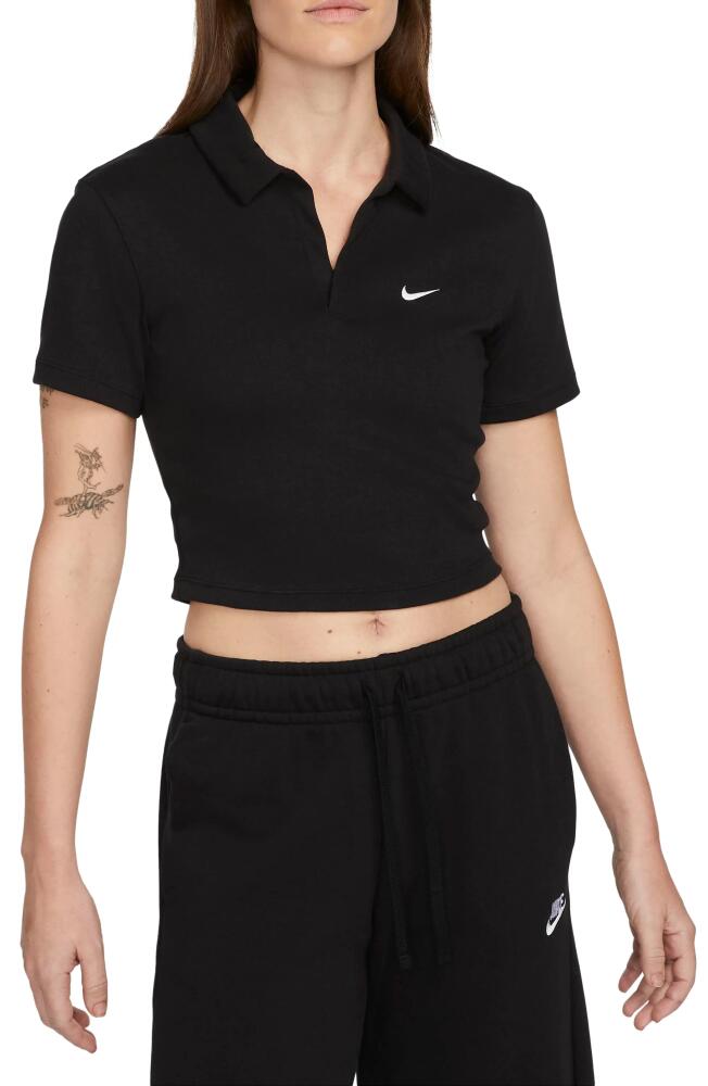 Nike Essentials Stretch Crop Polo in Black/White Cover