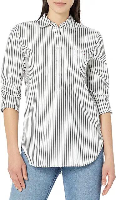 Tommy Hilfiger Easy Care Popover Stripe Blouse (Sky Captain/Bright White) Women's Clothing Cover