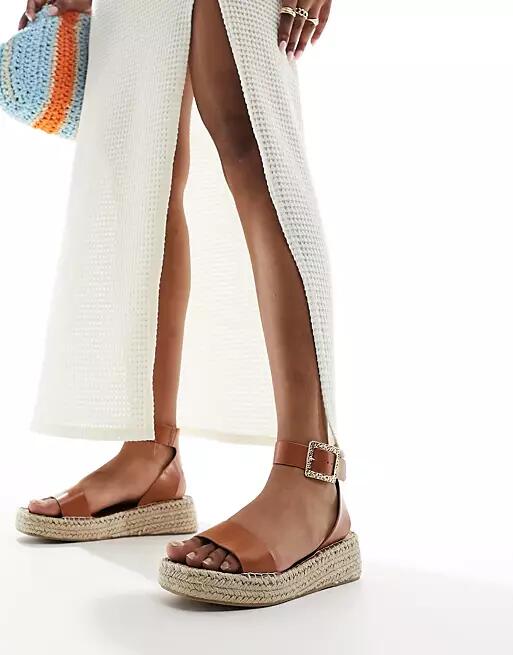 South Beach two part espadrille sandals in tan-Brown Cover