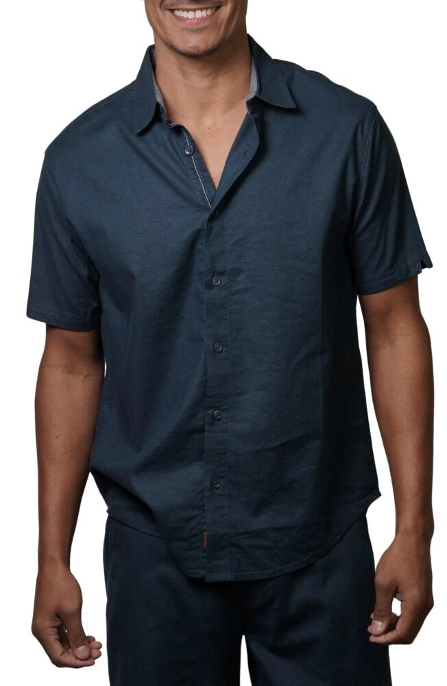 Fundamental Coast Bondi Short Sleeve Linen Blend Button-Up Shirt in Maui Blue Cover