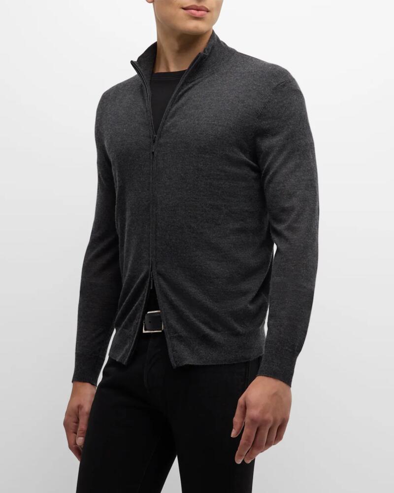 Neiman Marcus Men's Cashmere-Silk Full-Zip Sweater Cover