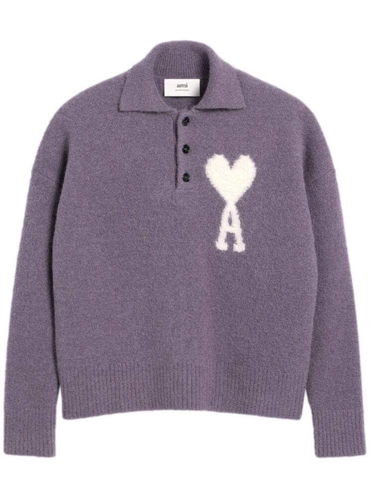 AMI Paris Ami De Coeur polo-collar jumper - Purple Cover