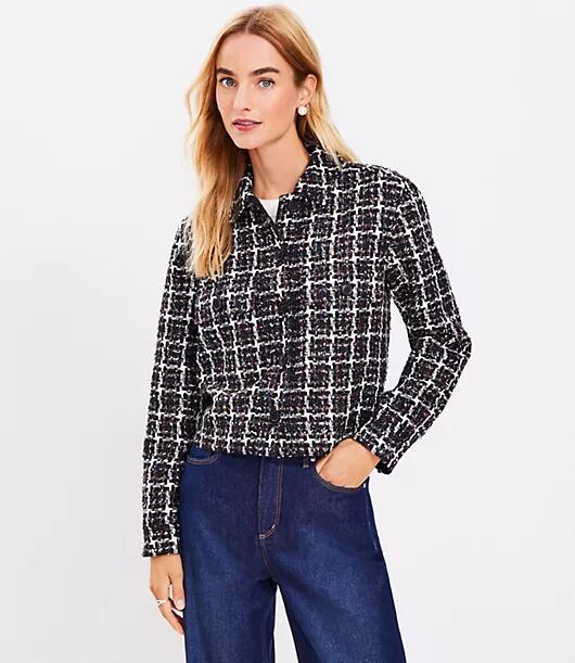 Loft Petite Shimmer Tweed Cropped Shirt Jacket Cover