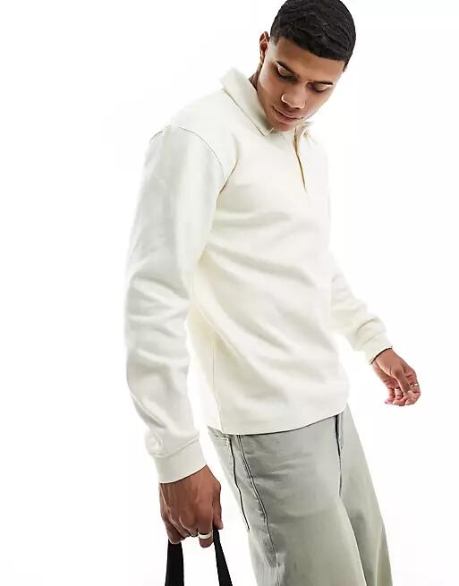 Selected Homme sweat long sleeve polo in ecru-Neutral Cover