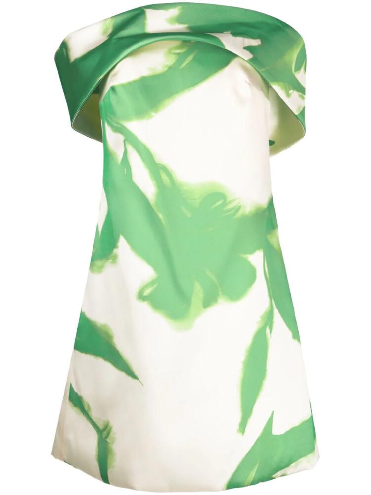 Amsale abstract-print off-shoulder minidress - Green Cover