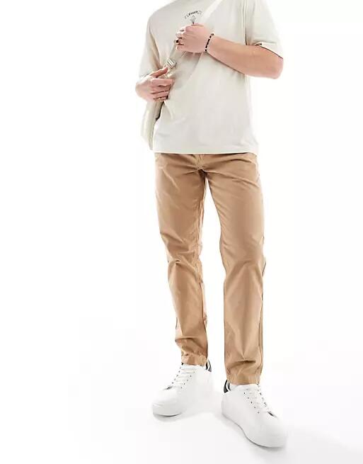 ASOS DESIGN straight ripstop pants in tan-Brown Cover