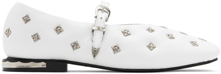 Toga Pulla White Soft Leather Mary Jane Ballerina Flats Cover