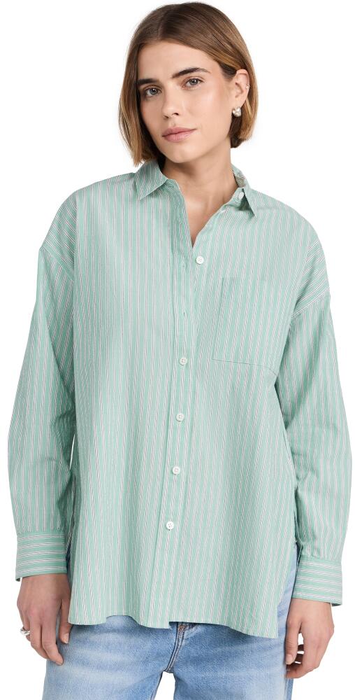 Madewell Oversized Patch Pocket Poplin Stripe Shirt Dusty Verdigris Cover