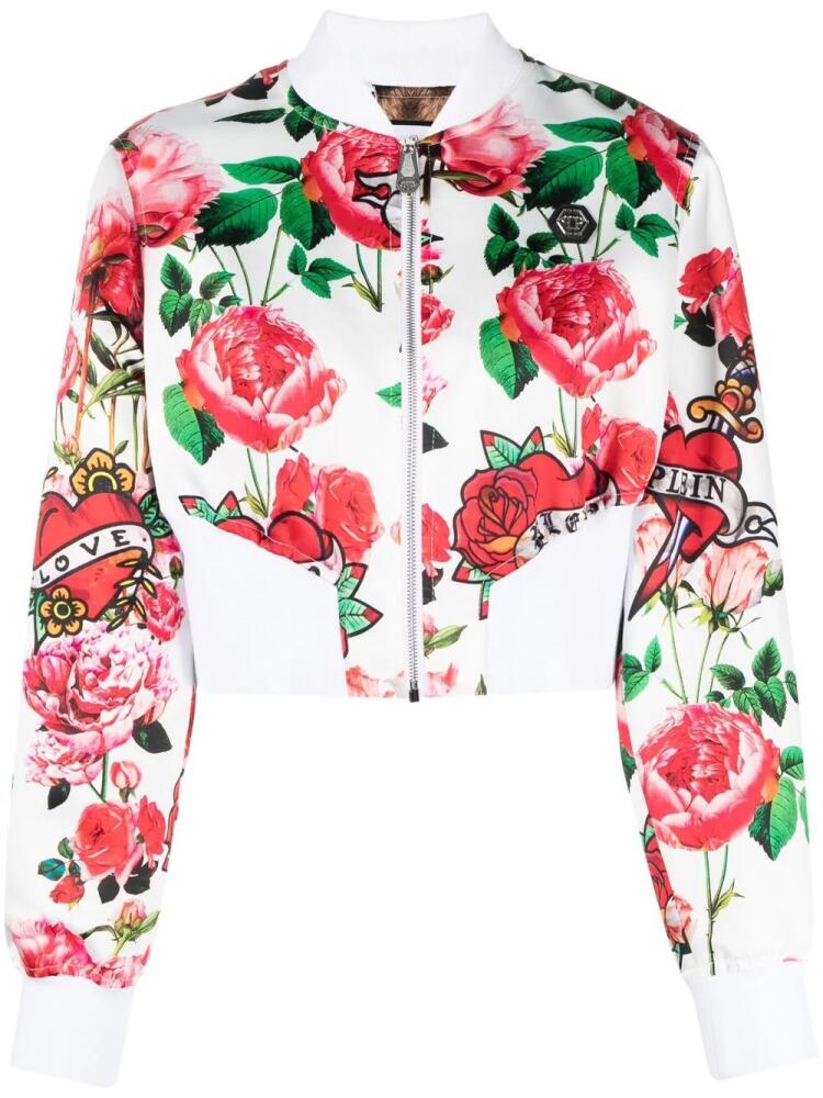 Philipp Plein Love floral-print bomber jacket - White Cover