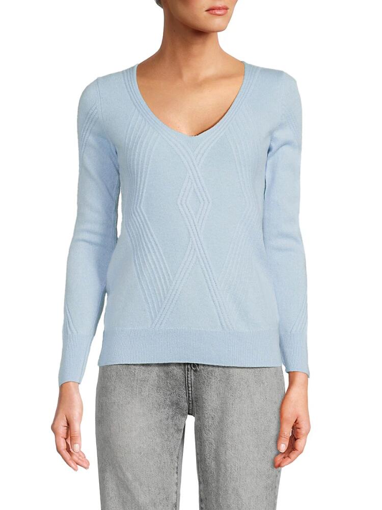 Sofia Cashmere Women's 100% Cashmere Cable Knit Sweater - Ice Blue Cover