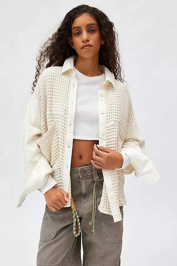 BDG Bryson Waffle Shirt Jacket Top in White Cover