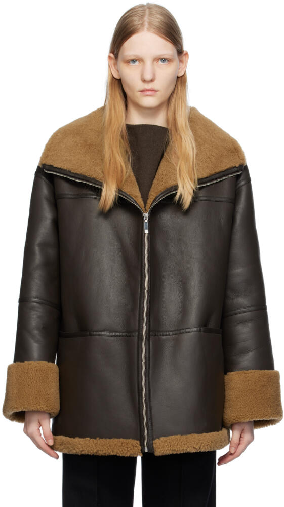 TOTEME Brown Signature Shearling Jacket Cover