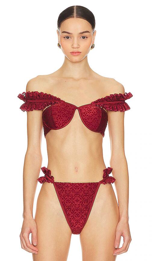 Andrea Iyamah Mulan Bikini Top in Wine Cover