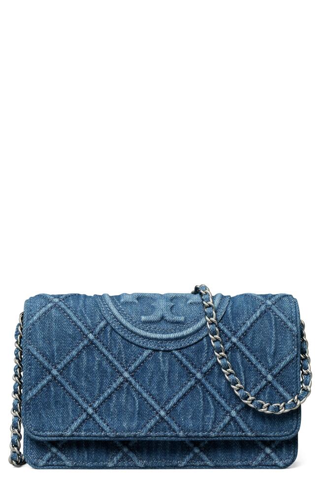 Tory Burch Fleming Soft Denim Wallet on a Chain Cover