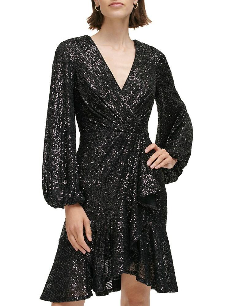 Eliza J Women's Sequin Mini Wrap Dress - Black Cover