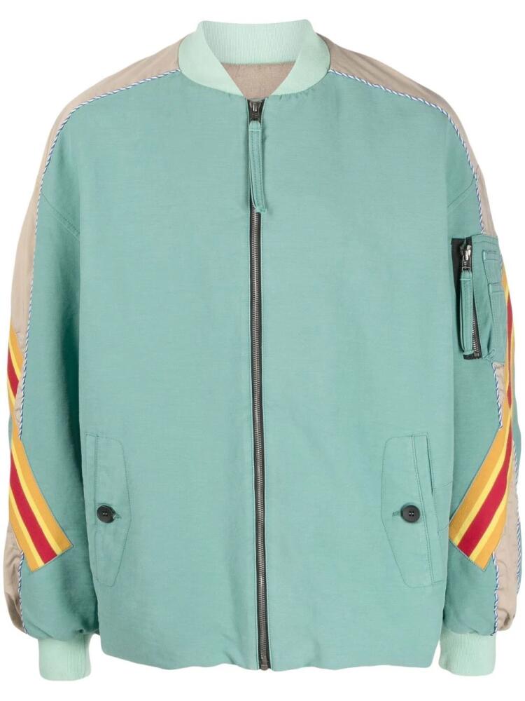 Incotex stripe-trim cotton bomber jacket - Green Cover