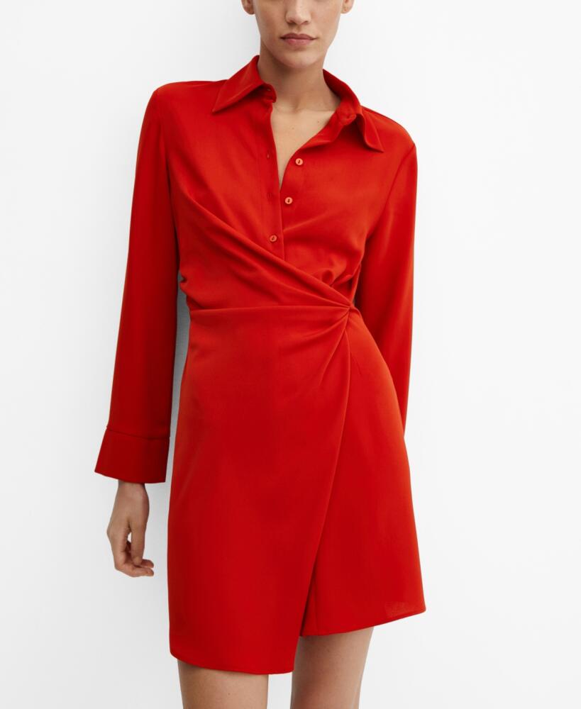 Mango Women's Draped Wrap Dress - Red Cover