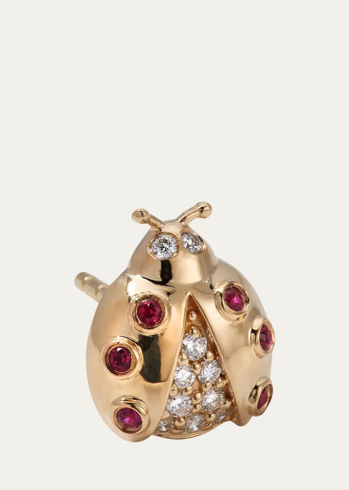 Sydney Evan 14k Gold Ruby Diamond Ladybug Single Stud Earring Cover