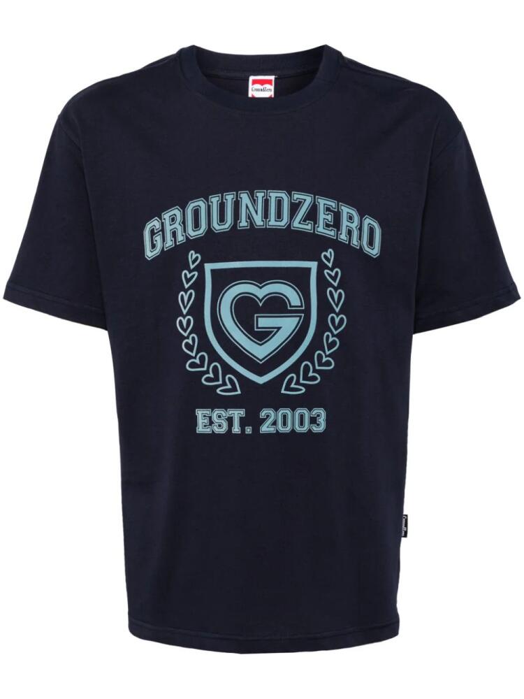 Ground Zero logo-print cotton T-shirt - Blue Cover