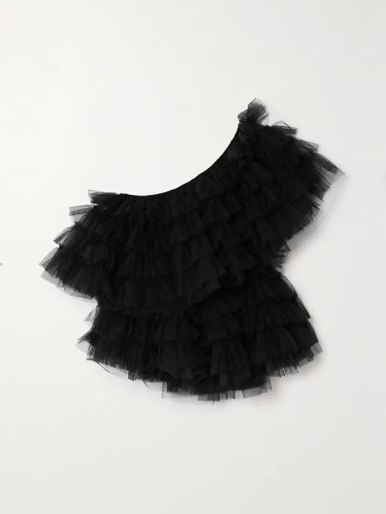 Molly Goddard - Lisa One-shoulder Ruffled Tulle Top - Black Cover