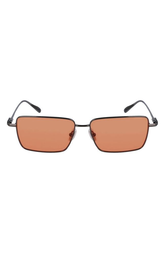 FERRAGAMO Gancini Evolution 57mm Rectangular Sunglasses in Dark Gun/Orange Cover