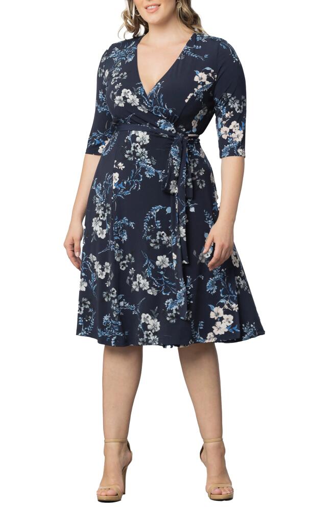 Kiyonna Signature A-Line Wrap Dress in French Blue Garden Cover