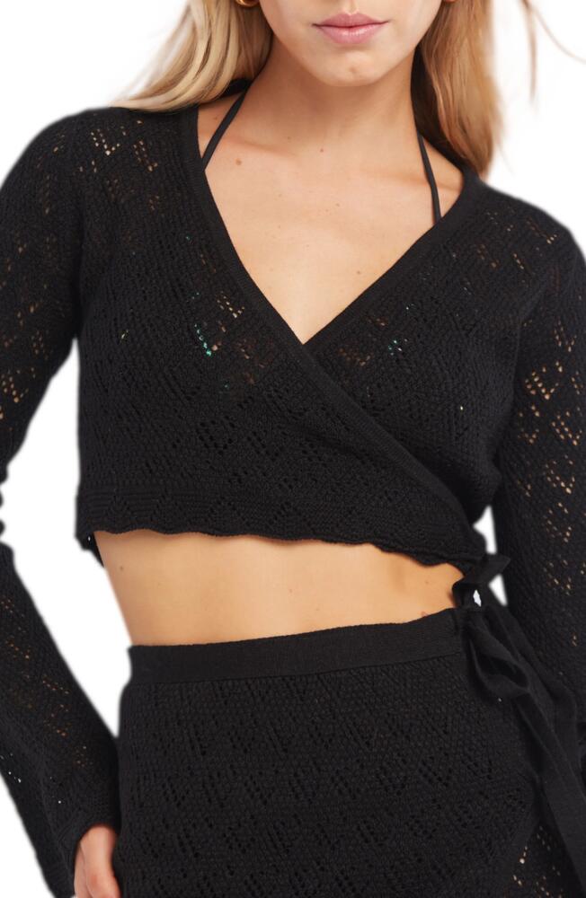 Capittana Kaia Openwork Crochet Crop Cover-Up Sweater in Black Cover