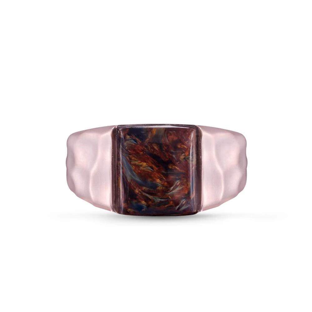 LuvMyJewelry Red Pietersite Textured Sterling Silver Men Signet Ring in 14Kt Rose Gold Vermeil Cover