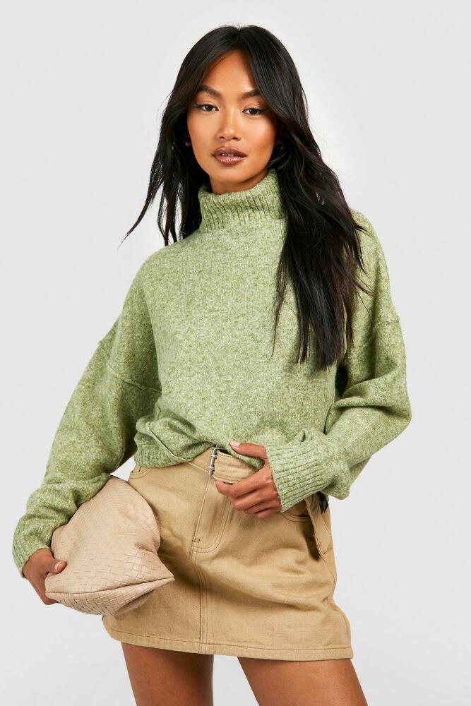 boohoo Womens Soft Knit Turtleneck Sweater - Green Cover