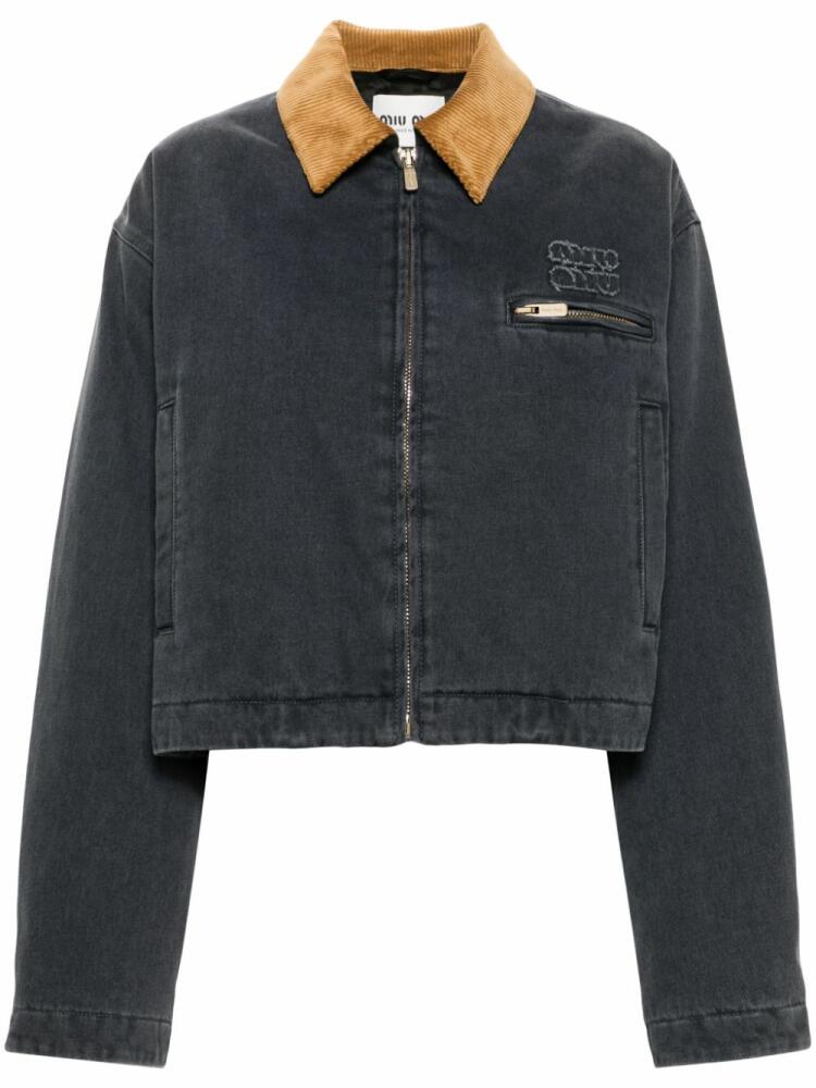 Miu Miu corduroy-collar padded denim jacket - Grey Cover