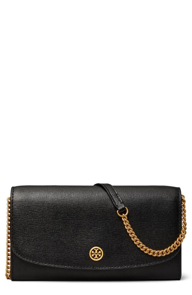 Tory Burch Robinson Leather Wallet on a Chain in Black Cover