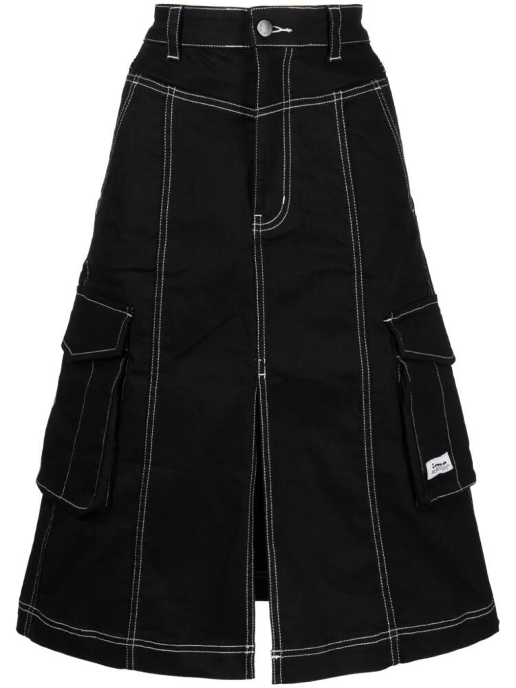 izzue contrast-stitching A-line midi skirt - Black Cover