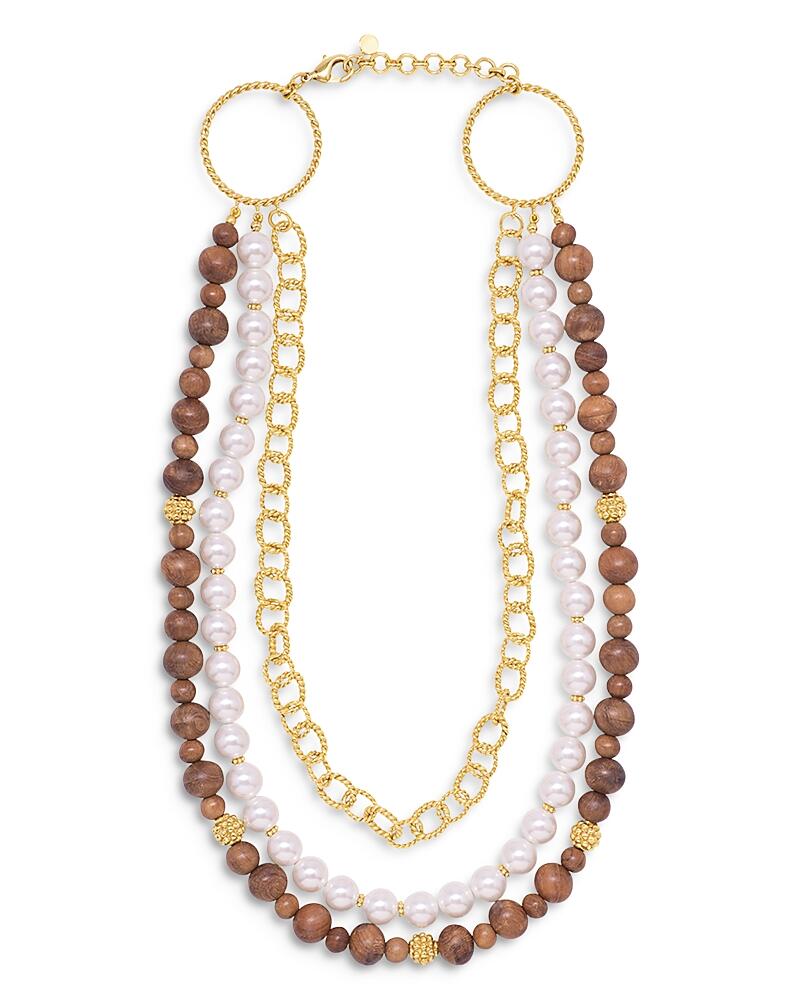 Capucine De Wulf Earth Goddess Link, Imitation Pearl & Teak Beaded Layered Necklace, 15.2-17.2 Cover