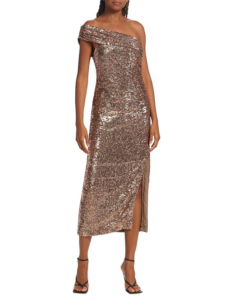 SIMKHAI Women's Zay Sequin Midi Sheath Dress - Latte Cover