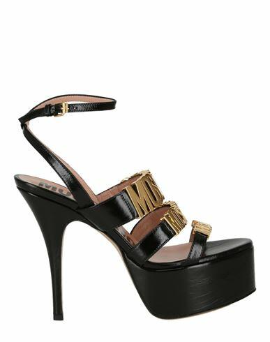 Moschino Degrade Metal Logo Heeled Sandals Woman Sandals Black Leather Cover