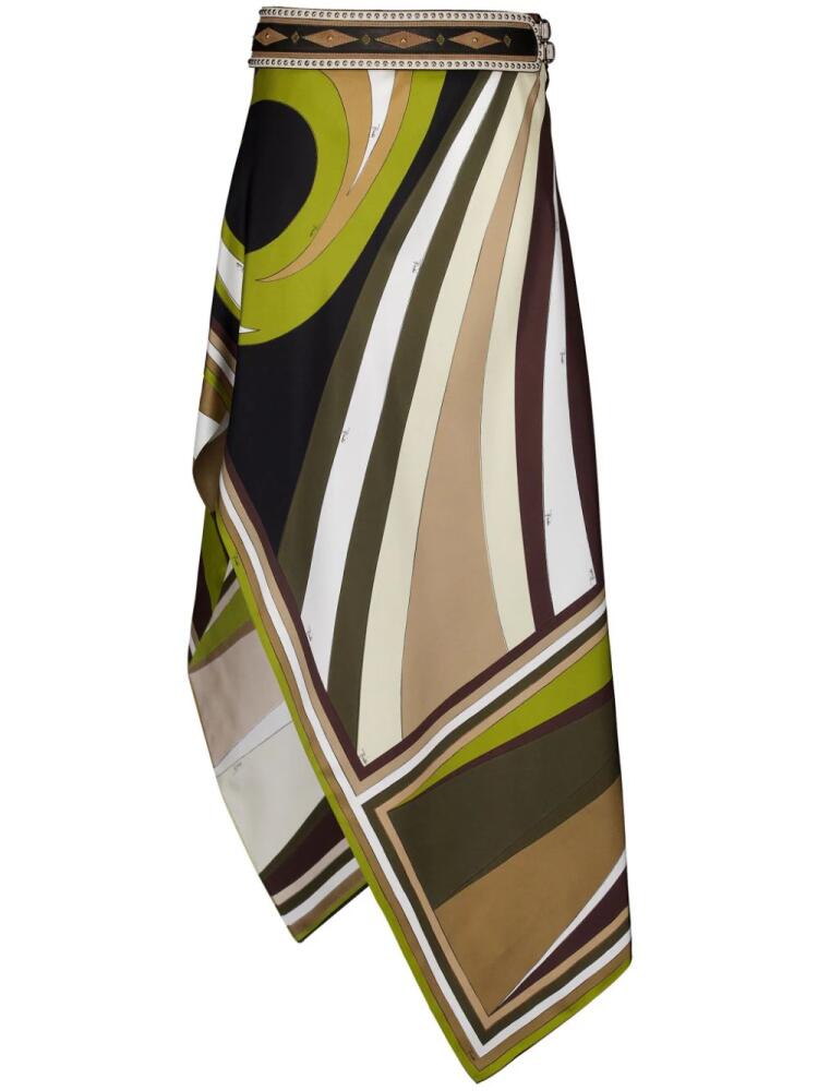 PUCCI Cigni-print asymmetric maxi skirt - Brown Cover