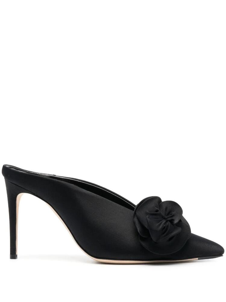 Victoria Beckham floral-applique satin mules - Black Cover