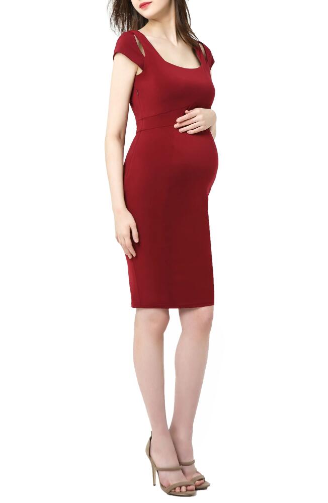 Kimi and Kai Julie Cold Shoulder Body-Con Maternity Dress in Wine Cover