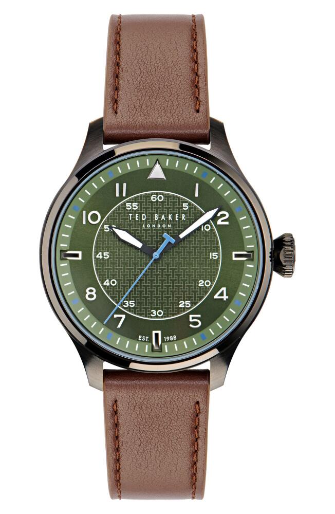 Ted Baker London Leather Strap Watch, 20mm in Brown/Green Cover