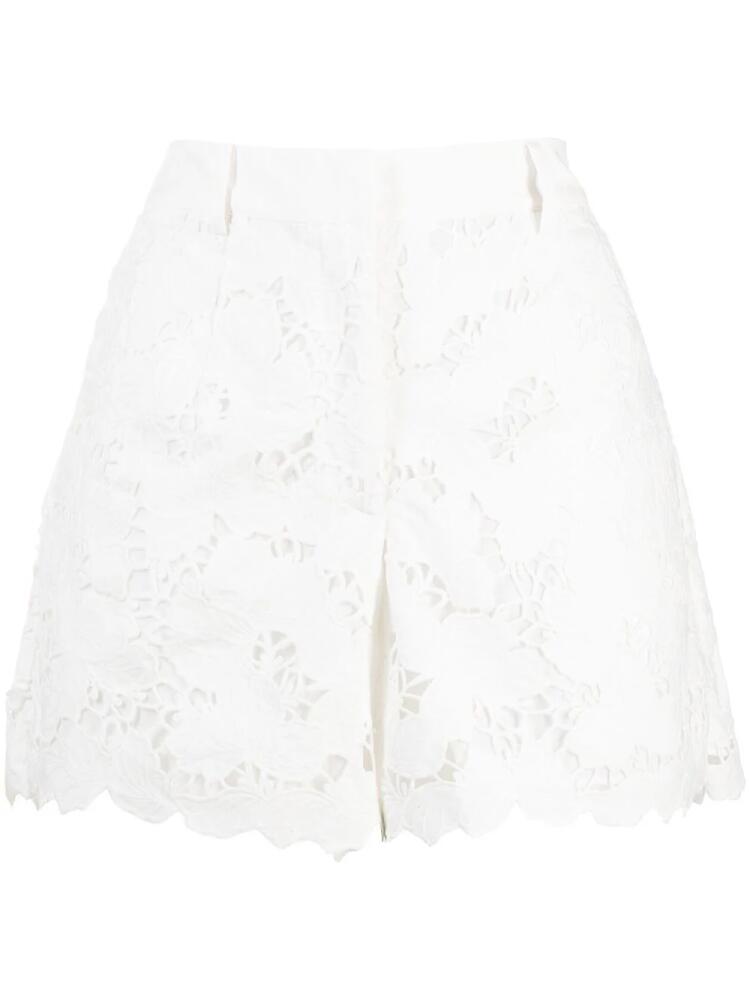 Self-Portrait embroidered high-waisted shorts - White Cover