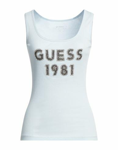 Guess Woman Tank top Sky blue Cotton Cover