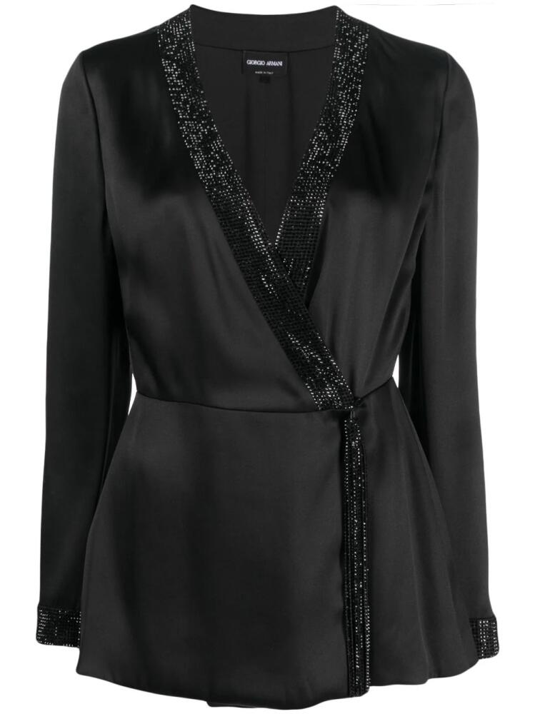 Giorgio Armani Shiret crystal-embellished silk top - Black Cover